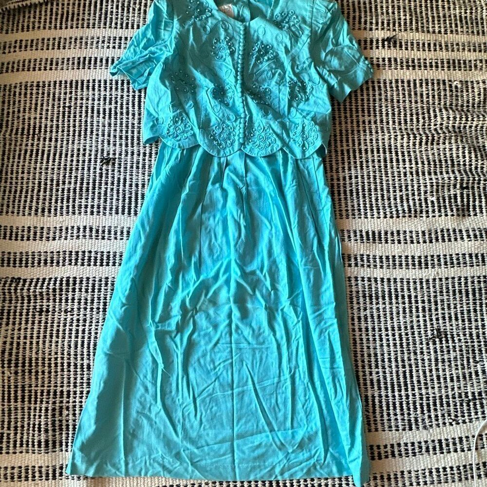 Plaza South petites Size 6 Blue vintage 90s church dress